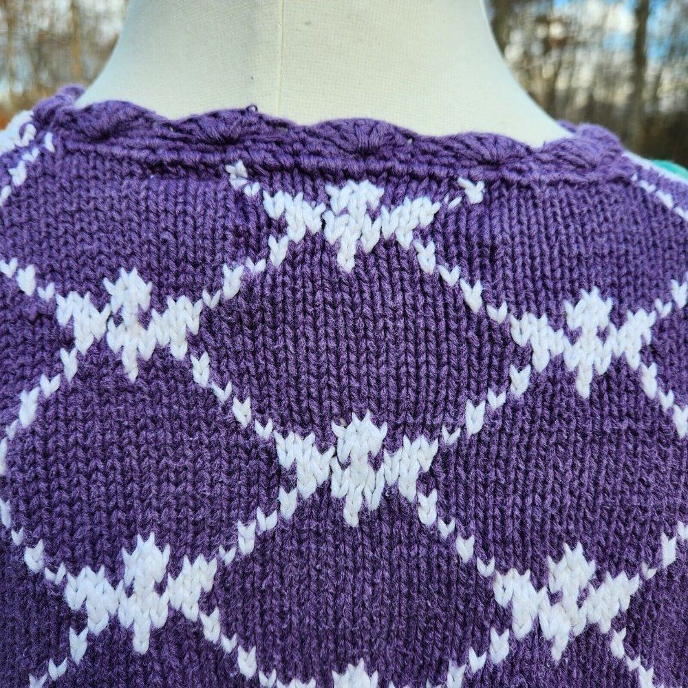 Signatures By Northern Isles Sweater 1990s Floral Bow Hand Knit Cotton Medium - Picture 7 of 7